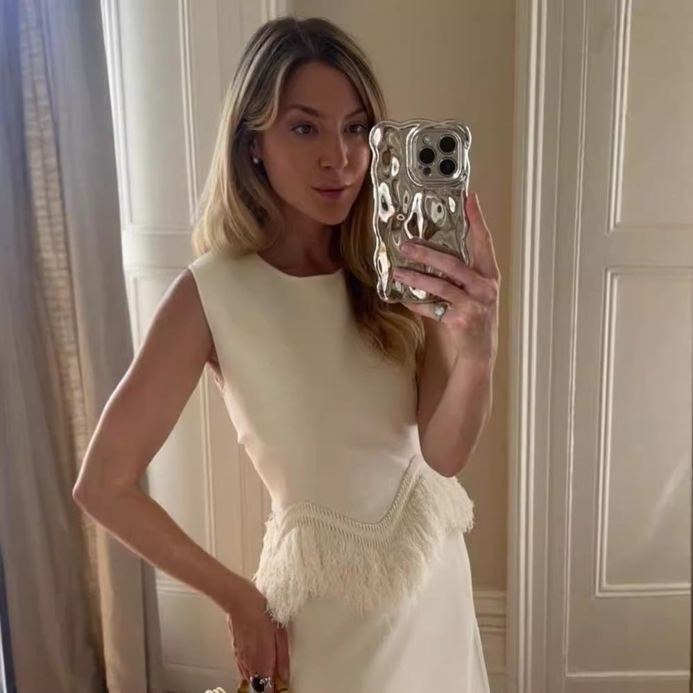 AutumnWinter Elegant Tassel Lace Patchwork Evening Gown Set