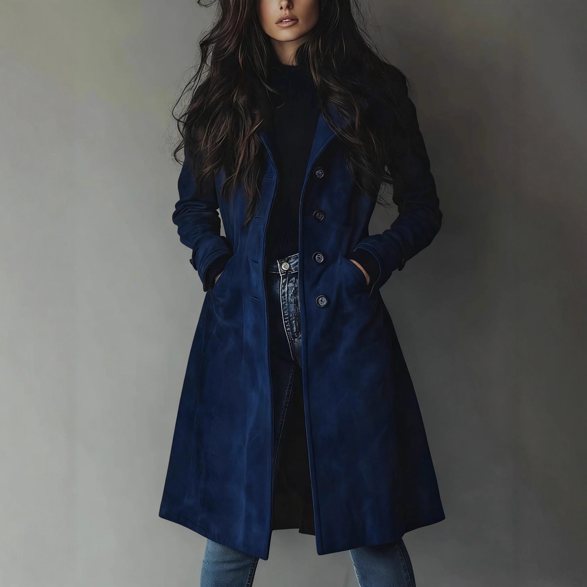 Womens Western Style Long Trench Coat For Fall And Winter